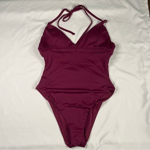 Andie Swim Plum Size M Lagos One Piece Swimsuit Open Back Halter Adjustable - Picture 2 of 8